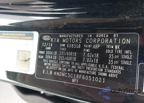 2015 Kia Sedona Ex z USA, uszkodzony, nr VIN KNDMC5C18F6051021
